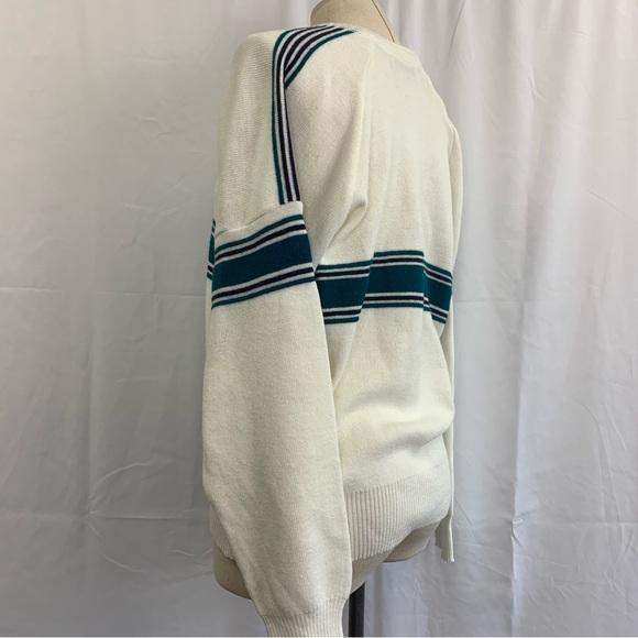 ‼️SALE‼️ 2/$25 Vintage Crew Neck Sweater with Green and Purple Stripes - Picture 5 of 9